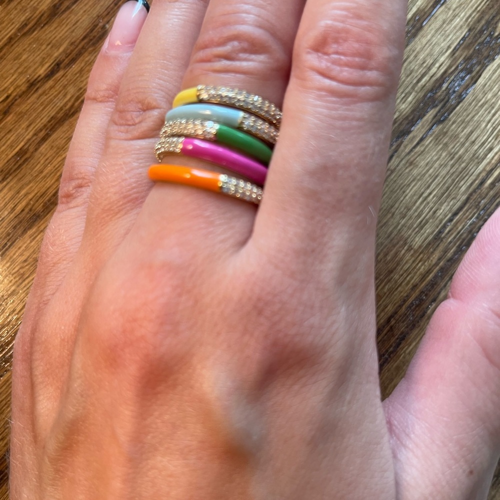 Stackable Multicolor Enamel and Gold Tone Ring Set